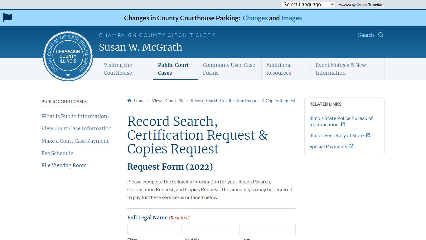 Record Search, Certification Request & Copies Request - Champaign ...
